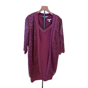 NWT Maya Brooke Plum Purple Beaded V-Neck Sheath Dress and Lace Jacket Set 16